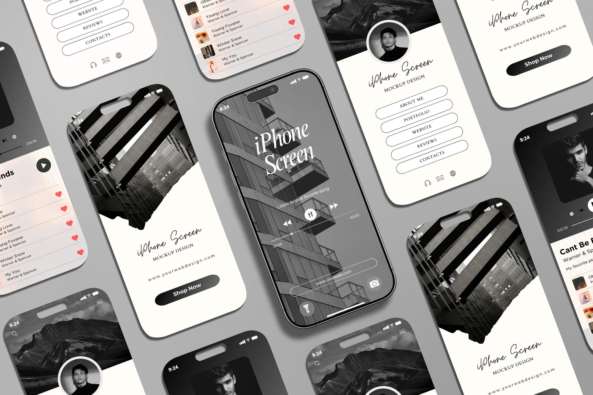 iPhone Screen Set Mockups